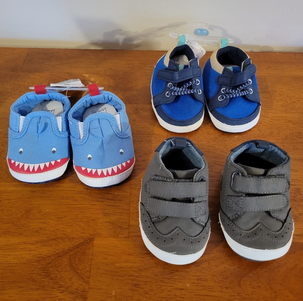 Lot of 3 Carter's Baby Shoes 3-6 Months New No Tag